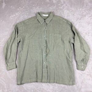 VTG Cut Loose Button Down Shirt Womens M Sage Green Linen Lagenlook Boho USA